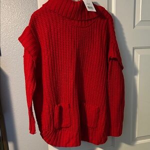New Directions Vibrant Red Cowl Neck Sweater